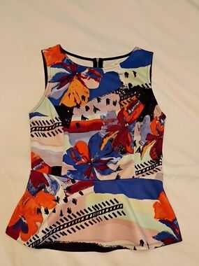 Bar III Multicolor Floral Sleeveless Peplum Tank